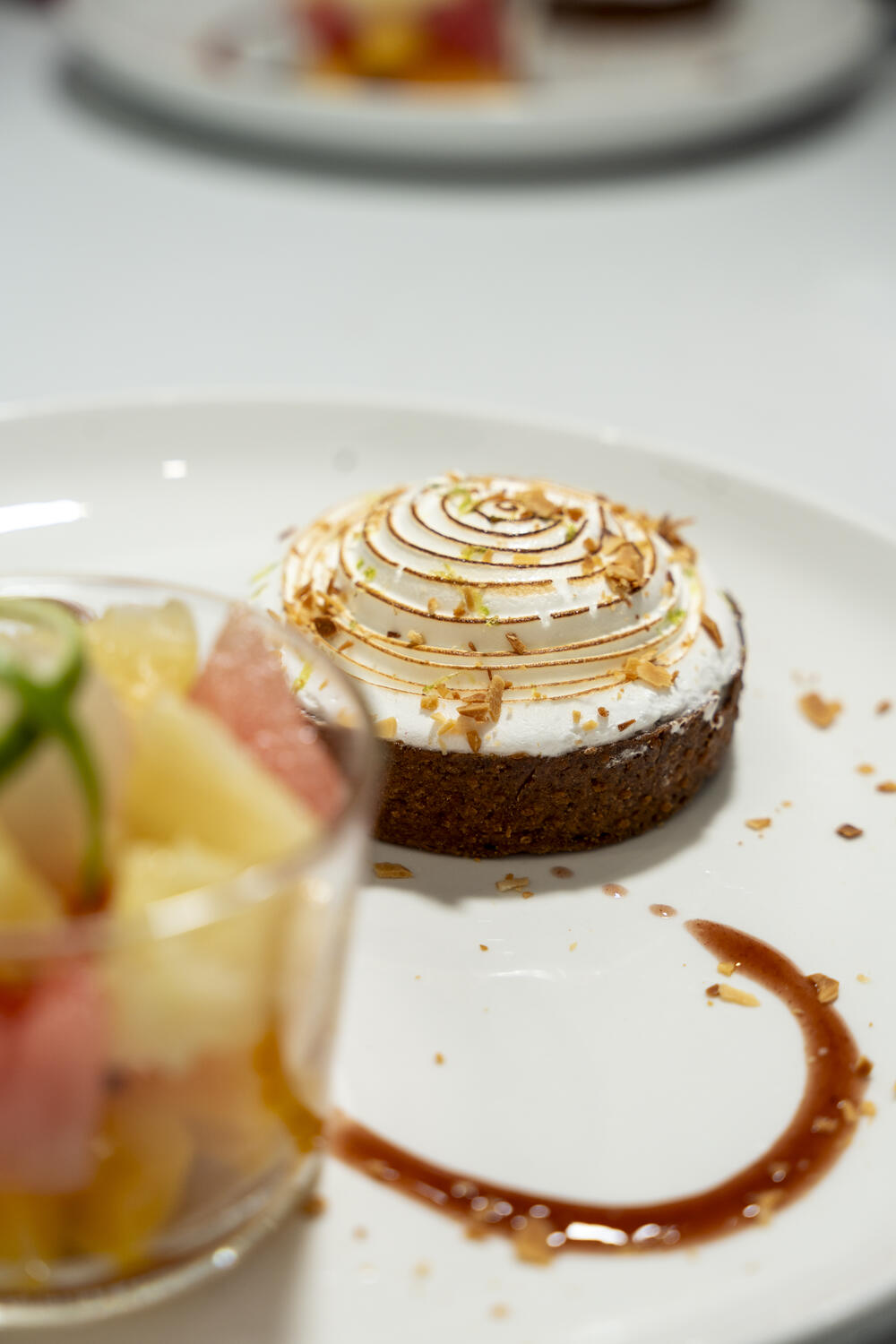 Service Note finale, tarte meringuée aux agrumes